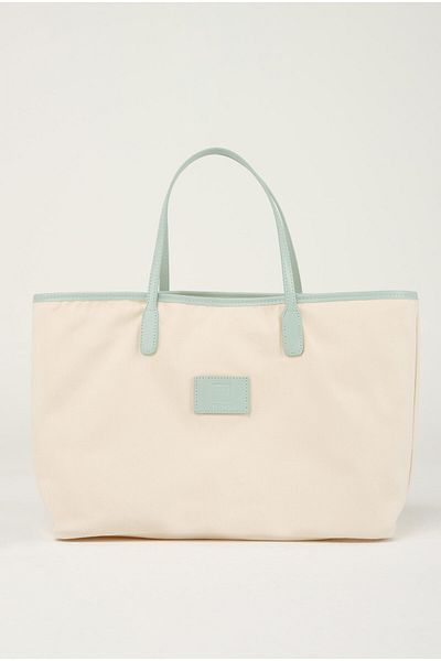 HEQA Leather Detailed Canvas Bag Light Beige-mint