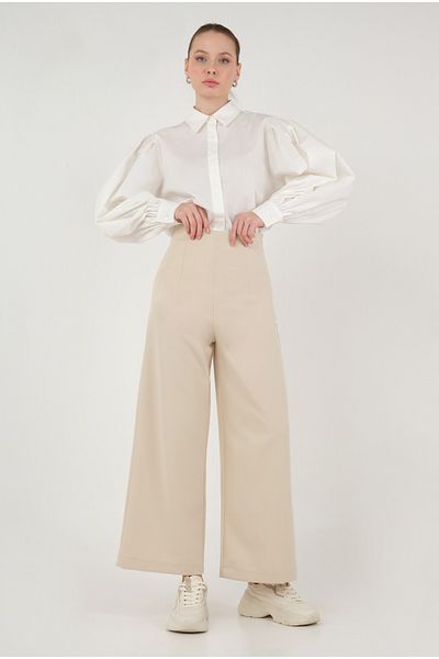 HEQA Pantaloni Midi Palazzo Bej