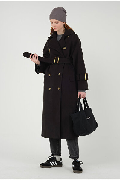 HEQA Uzun Kruvaze Kaban Siyah