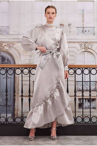 HEQA Dark Stone Frilly Taffeta Kaftan