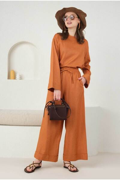 HEQA Папайя Лляні Штани З Широкими штанинами