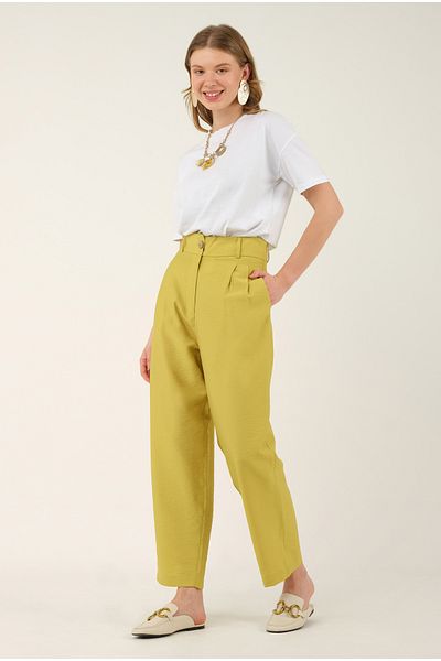 HEQA Pantaloni plisați în talie verde acid