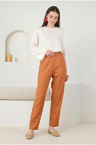 HEQA Pantaloni morcovi din in papaya