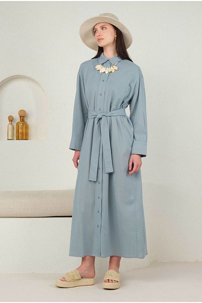 HEQA Rochie cămașă cu curea Albastru pastel