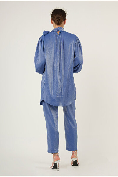 HEQA Костюм з коміром на зав'язках, темно-синій