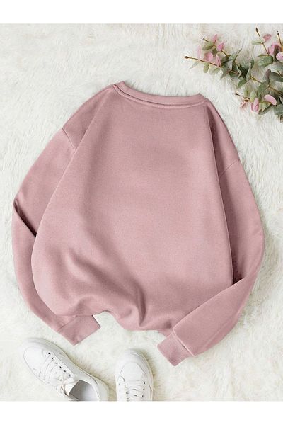 Trendseninle Γυναικείο φούτερ με 3 κλωστές Dusty Rose Plain Crew Neck