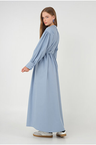 HEQA Pastel Blue Poplin Dress - Gathered Collar