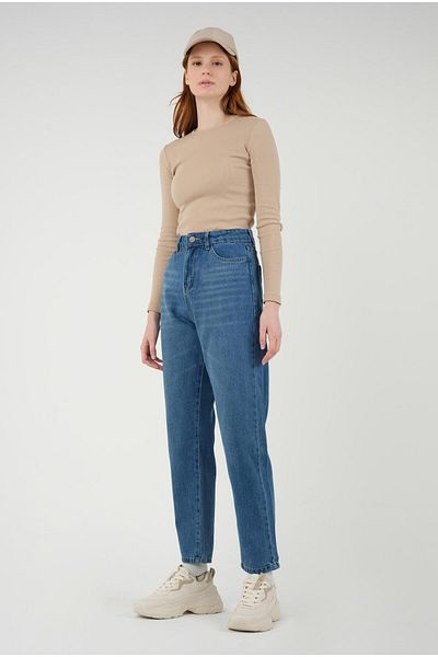HEQA Mom Comfort Jean Mid Blue