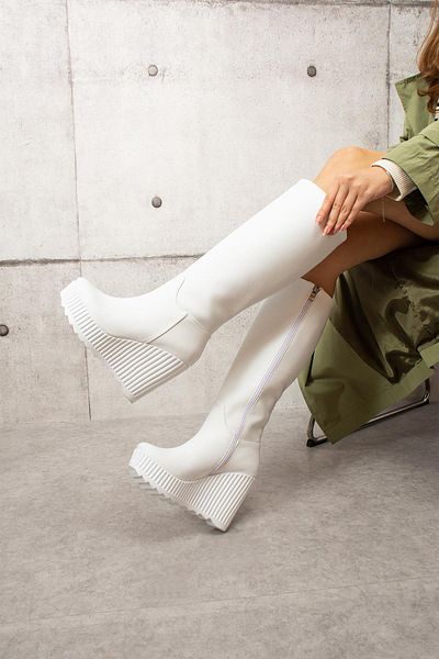 Modanizm Prado Wedge Heeled White Leather Boots