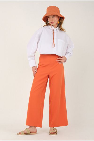 HEQA Pantaloni Midi Palazzo Portocalii