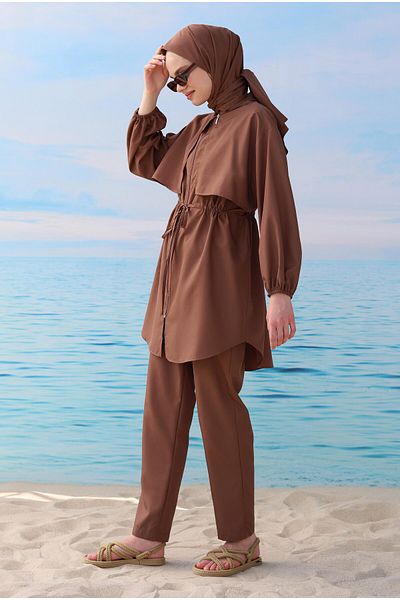 HEQA Brown Windbreaker Swimming Set