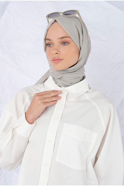 HEQA شال قطني رمادي فاتح