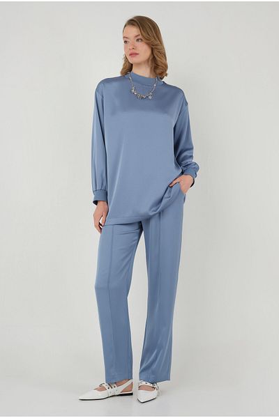 HEQA Light Blue Satin Set - Ribbed