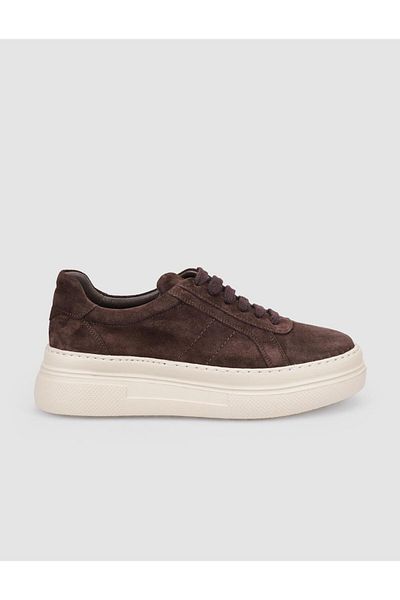 Cabani 100% Genuine Leather Brown Suede Lace-Up Women's Sneakers