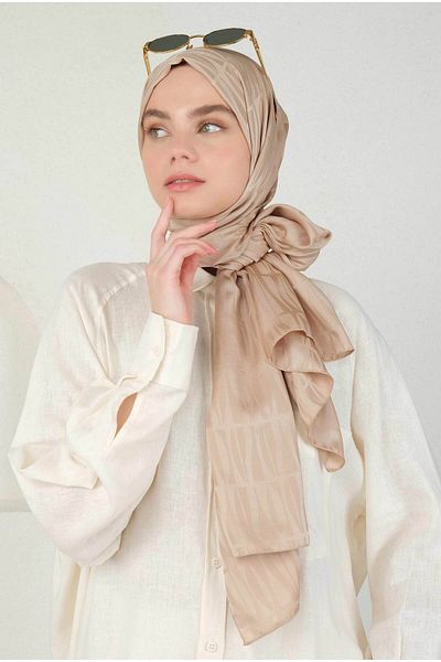 HEQA Şal cu model Jacquard Light Mocha - Jou
