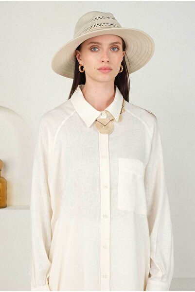 HEQA Reglan Kol Keten Gömlek Ekru