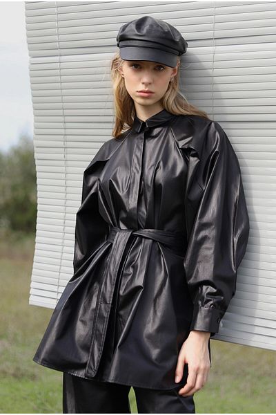 HEQA Leather Belted Suit Black