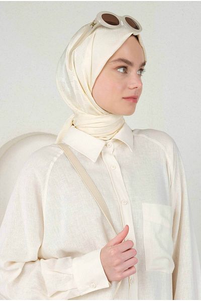HEQA Şal cu logo cu model jacquard de culoare crem