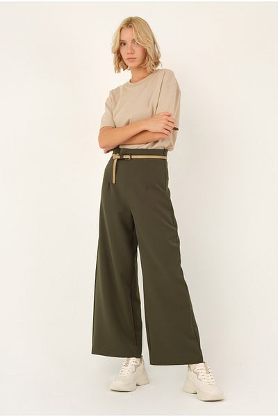 HEQA Pantaloni Midi Palazzo Kaki