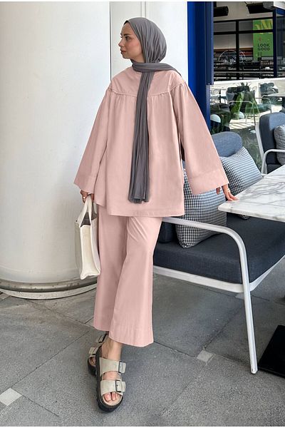 HEQA Tunica din poplin roz moale - Adunat