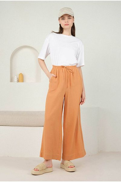 HEQA Pantaloni largi de muselină de culoare somon