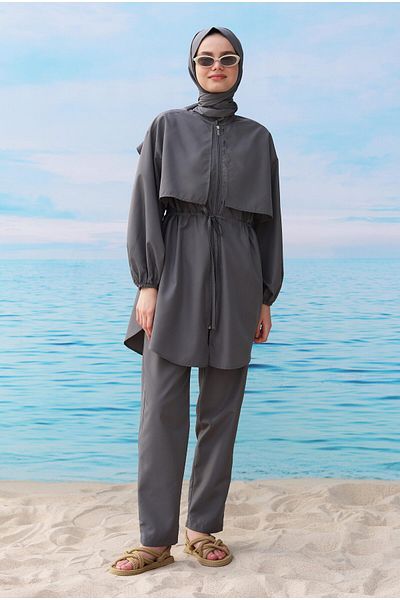 HEQA Gray Windbreaker Swimming Suit