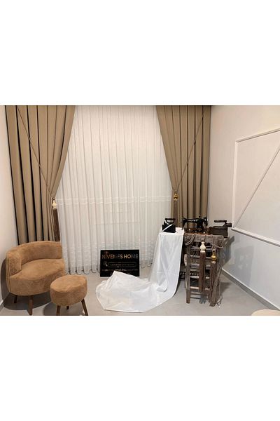 NİVEMESHOME Nivemeshome Roman Linen - 1/3 Tight Pleated Beige Background Curtain Apm