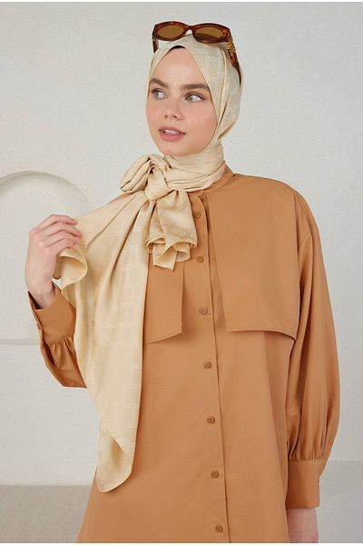 HEQA Şal jacquard cu model de logo de culoare nudă