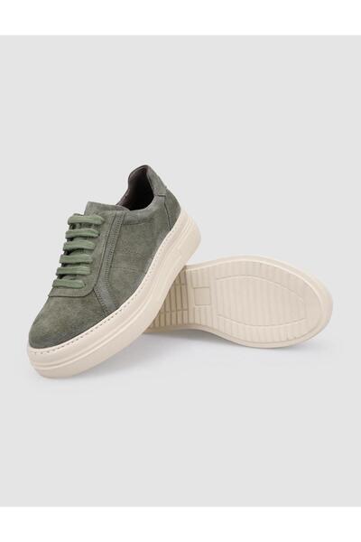 Cabani 100% Genuine Leather Khaki Suede Lace-Up Women's Sneakers