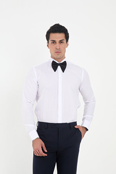 Brianze White Horse Collar Groom Suit Slim Fit Shirt (Sleeve Button Gift)