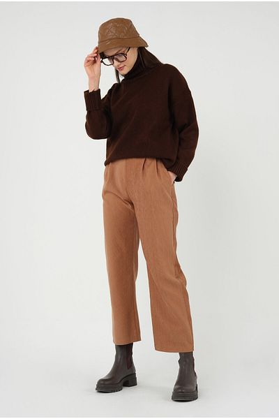 HEQA Pantaloni din chenille cu picioare late, maro