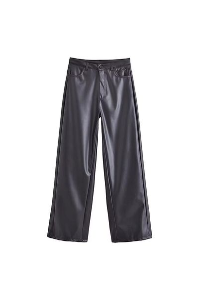 H&A İSTANBUL pantaloni negri din piele cu picioare largi