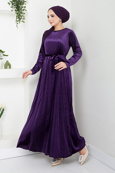 ModaMerve Purple Velvet Dress - Pleat Detail, 2012Efy931-M