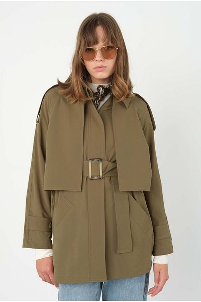 HEQA Oil Green Trench Coat - Windbreaker Detailed
