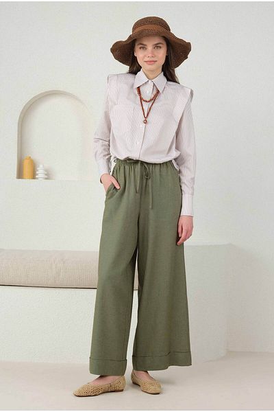 HEQA Pantaloni largi din in verde mucegai