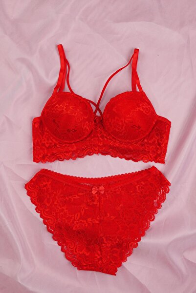 Hipo Trend Grit & Lace serija Sa ukrštenim bretelama crveni set grudnjaka