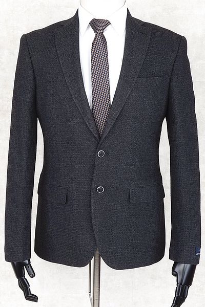 Jan Carlucci JAN CARLUCCİ Wool Men's Regular Fit Mono Collar Black Drop 4 Single Jacket