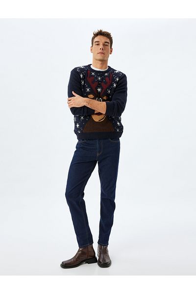 Koton Πλεκτό Crew Neck Πρωτοχρονιάτικο Πουλόβερ