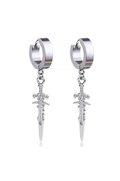 Chavin Grey Steel Sword Dangle Men's Earrings Ei33by