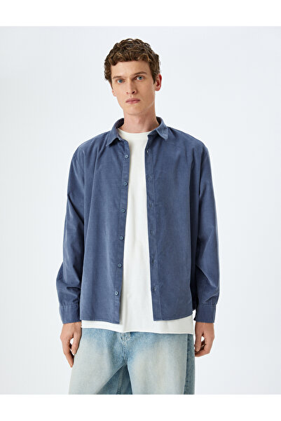 Koton Pamuklu Regular Fit Fitilli Kadife Uzun Kollu Gömlek
