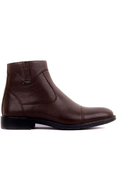 Fosco Men's Brown Zippered Genuine Leather Rubber Sole Warm Lining Boots 8606 553