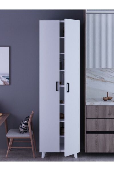 KZY 8 Raflı 2 Kapaklı 16R Çok Amaçlı Dolap Erzak Dolabı Banyo Dolabı Kiler Dolabı Beyaz