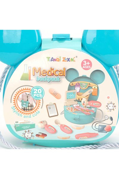 Fab N Funky Medical Tool Shoulder Bag for Kids - Pretend Role Play Toy, Blue, 20 Pcs Set, 3+ Years