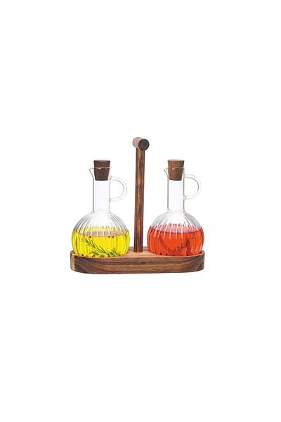MİMOZA PARK Acacia Pinterest Oil Holder / Vinegar Holder with Stand (Acacia Stand)