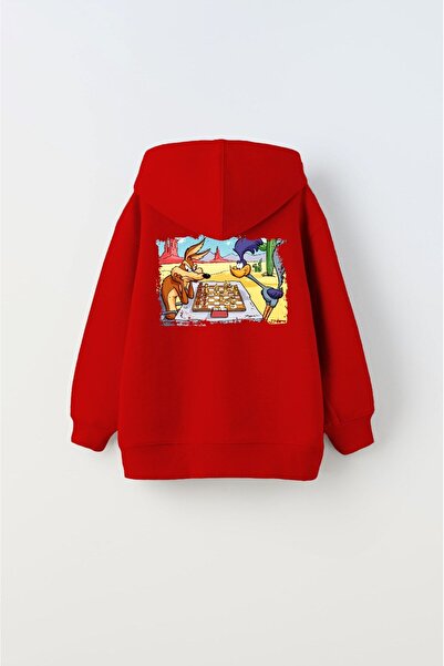GIA - ART Sa kapuljačom u Flis šahovski crtani Štampano crveni unisex dječji ...