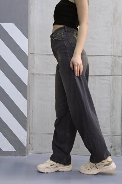 LİMABEL Albastru cu efecte speciale - Blugi de damă confortabili, largi, cu detaliu cu cataramă