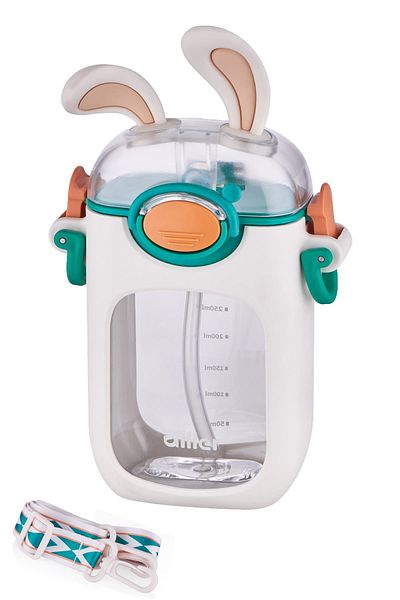 Vagonlife 400 ml Tritan Children's Water Bottle with Tongues Straw and Neck Strap-Cleaning Brush Gift