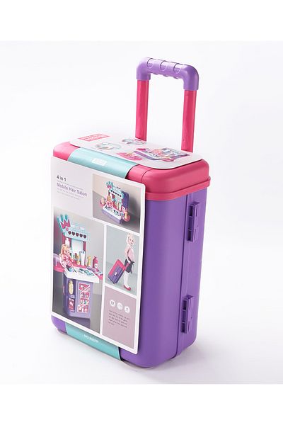 Fab N Funky 4 in 1 Multicolor Mobile Hair Salon Kit - Pretend Play Toy for Kids, Improves Motor Skills
