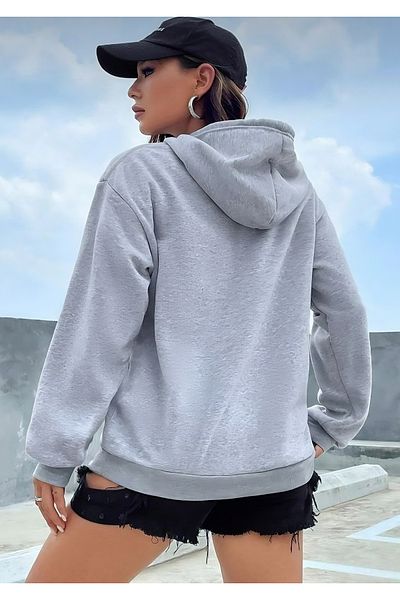 DeYz Women's Hooded Gray Unprinted Oversize Sweatshirt