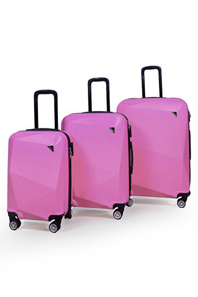 POLO&SKY Elmas Model Pembe Renk 3'lü Valiz Bavul Seti